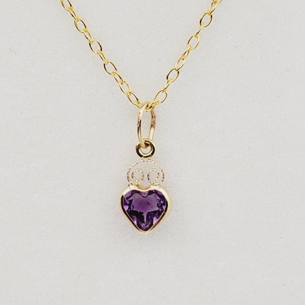 14K Yellow Gold Amethyst Heart Shape Pendant